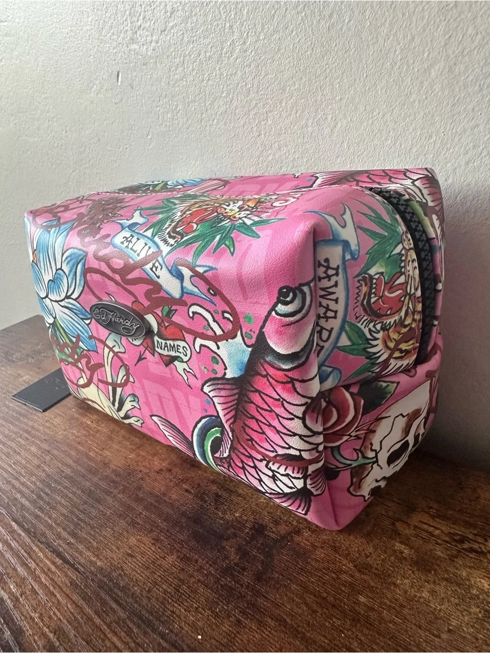Ed Hardy Pink Floral, Tiger & Koi Print Makeup Cosmetic Toiletry Bag New W/ Tag